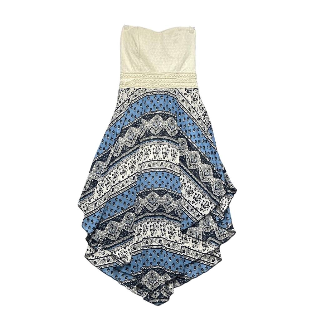 Rue 21‎ VTG Summer Tube Dress Sz S Hi-Low Hem Blue White